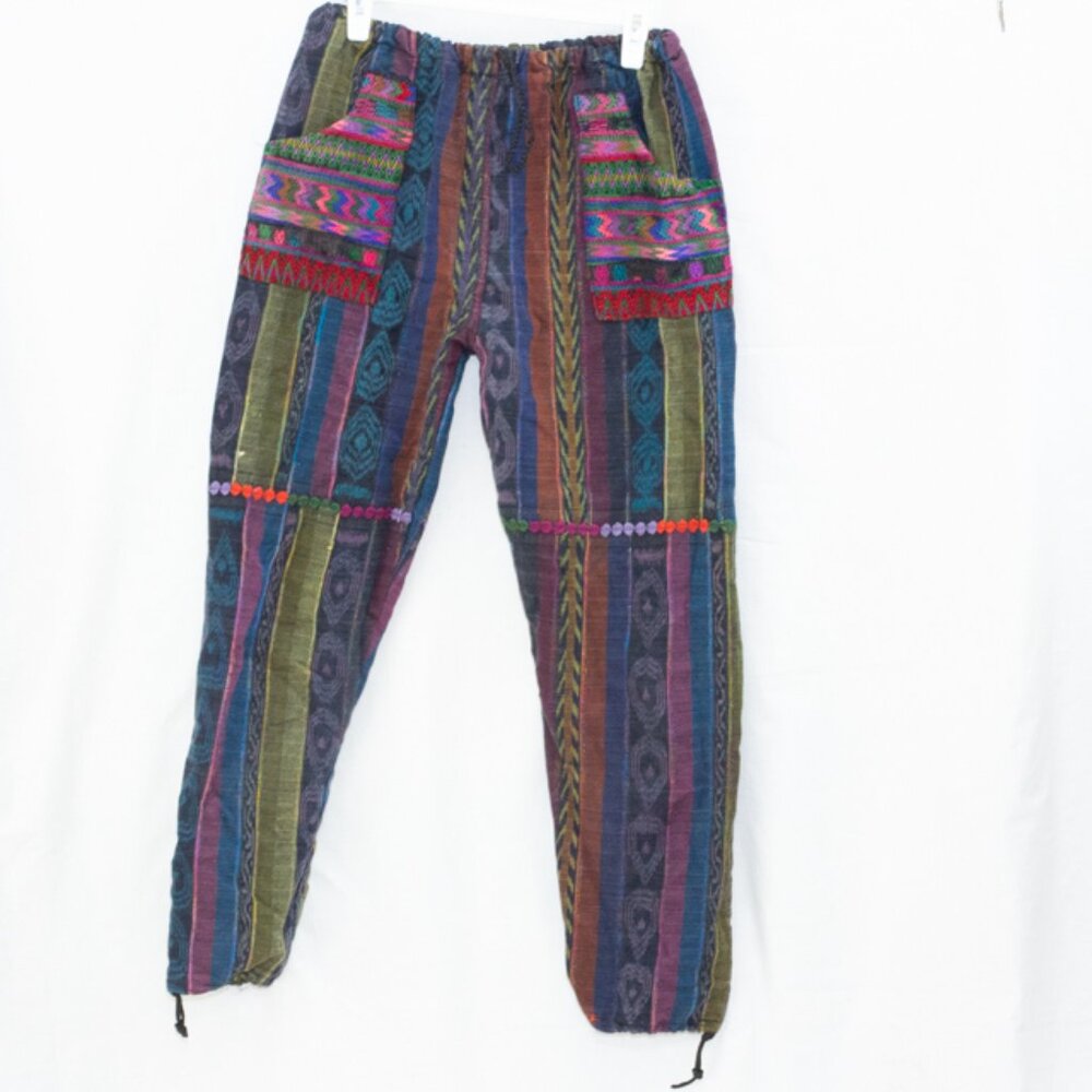 Guatemala Boho Hippie Reversible Tipico Huilpil Pants Drawstring Festival Yoga M
